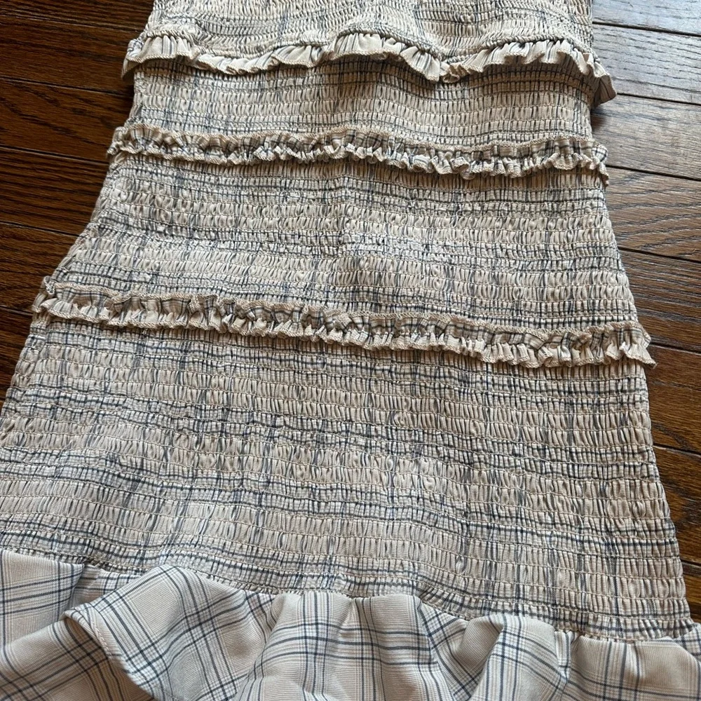 Cream Smocked Tiered Sundress for Wedding Guest